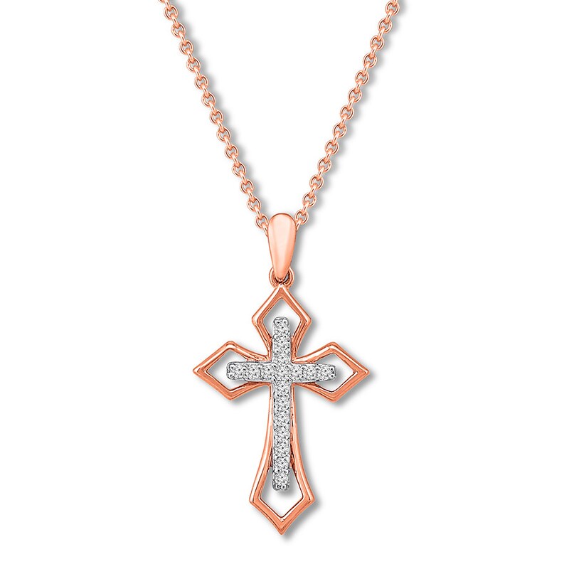 Diamond Cross Necklace 1/8 ct tw Round-cut 10K Rose Gold 19"