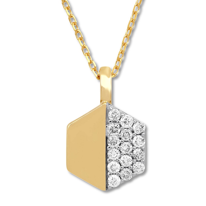 Diamond Hexagon Necklace 1/5 ct tw Round-cut 10K Yellow Gold 18"