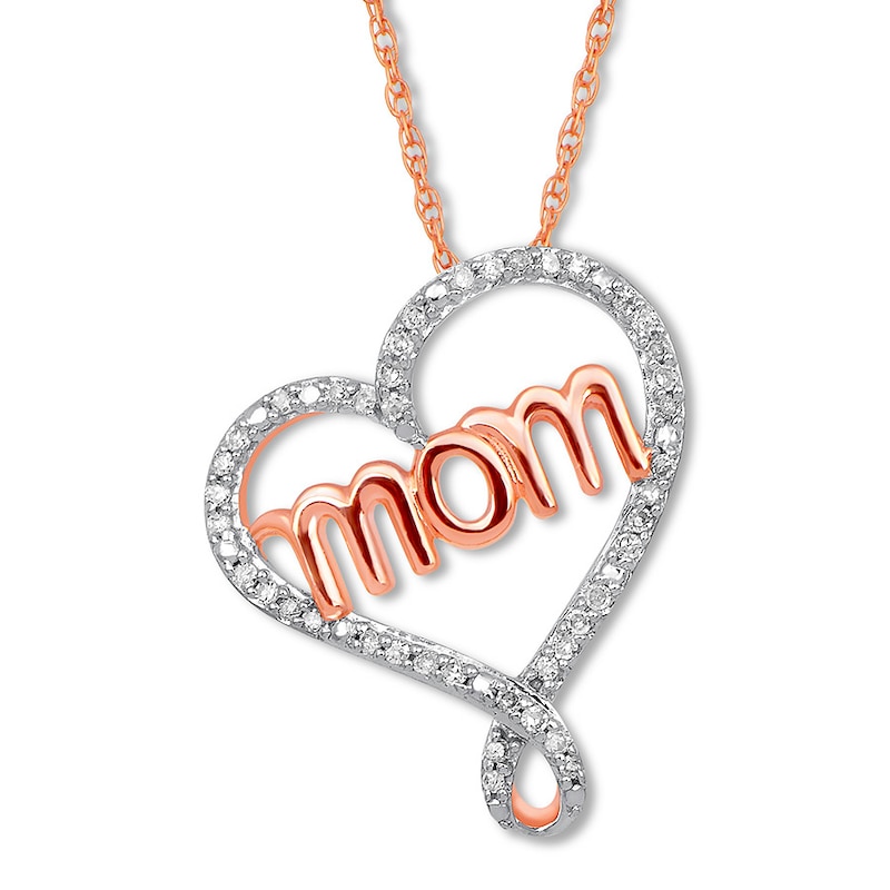 Diamond Heart "Mom" Necklace 1/10 ct tw 10K Rose Gold 18"