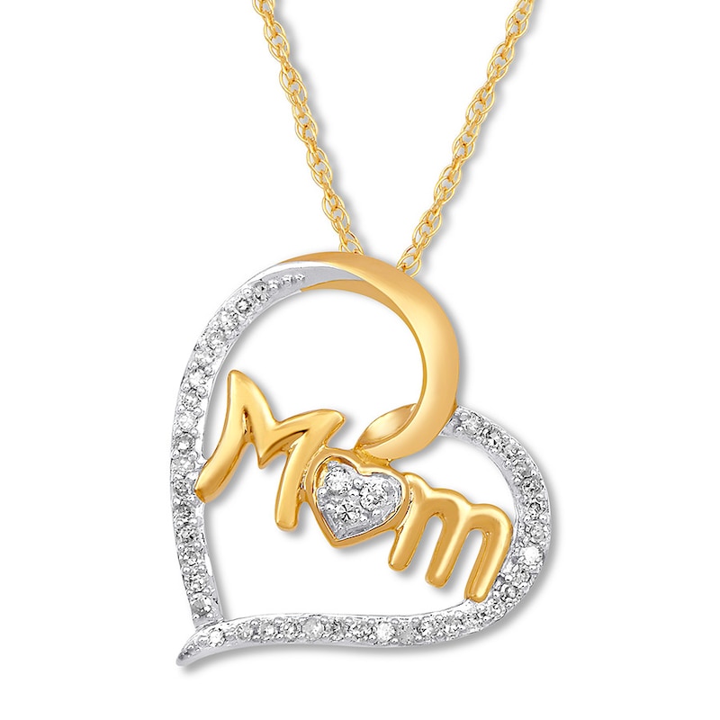 Diamond Heart "Mom" Necklace 1/10 ct tw 10K Yellow Gold 18"