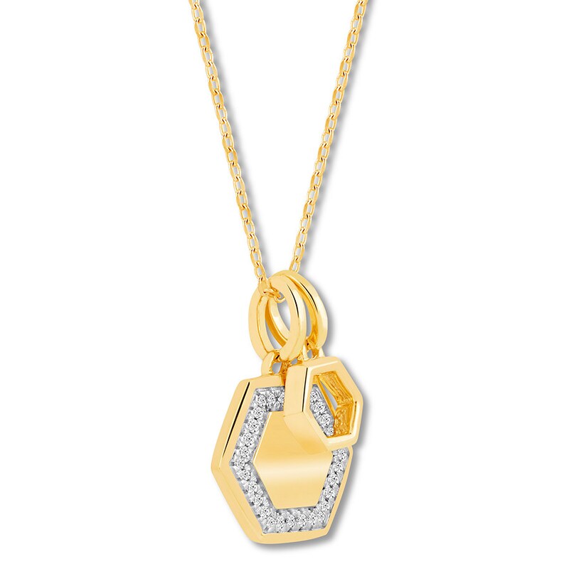 Diamond Hexagon Choker Necklace 1/15 ct tw 10K Yellow Gold 18.5"