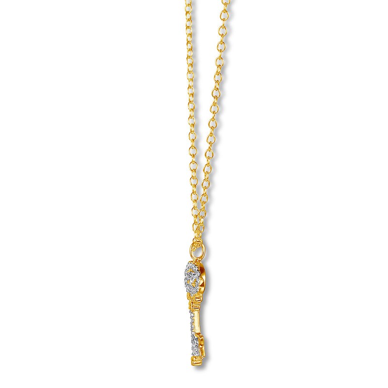 Diamond Key Necklace 1/8 ct tw Round-cut 10K Yellow Gold 18"