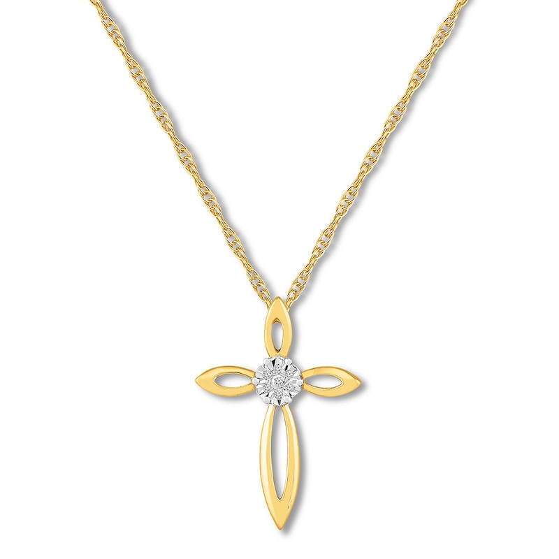 Main Image 1 of Diamond Cross Necklace 10K Yellow Gold 18&quot;