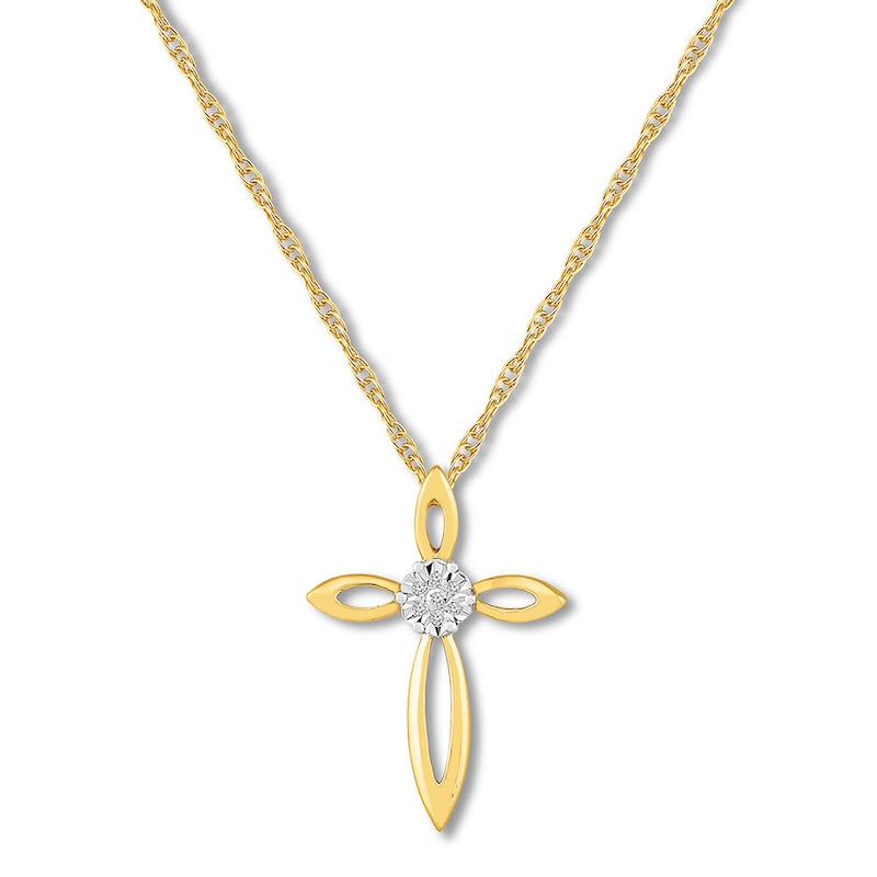 Diamond Cross Necklace 10K Yellow Gold 18