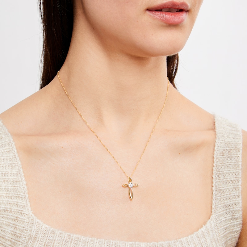 Main Image 2 of Diamond Cross Necklace 10K Yellow Gold 18&quot;