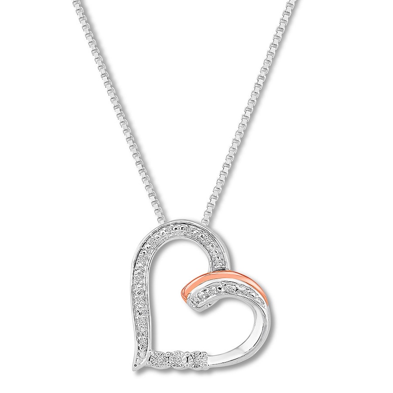 Main Image 1 of Diamond Heart Necklace Sterling Silver & 10K Rose Gold 18&quot;