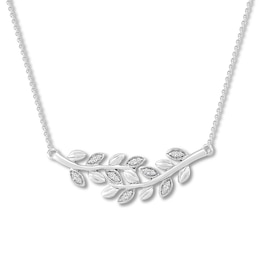 Diamond Leaf Choker Necklace 1/15 ct tw Sterling Silver 18&quot;