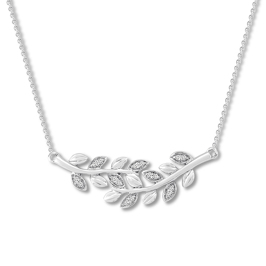 Diamond Leaf Choker Necklace 1/15 ct tw Sterling Silver 18"