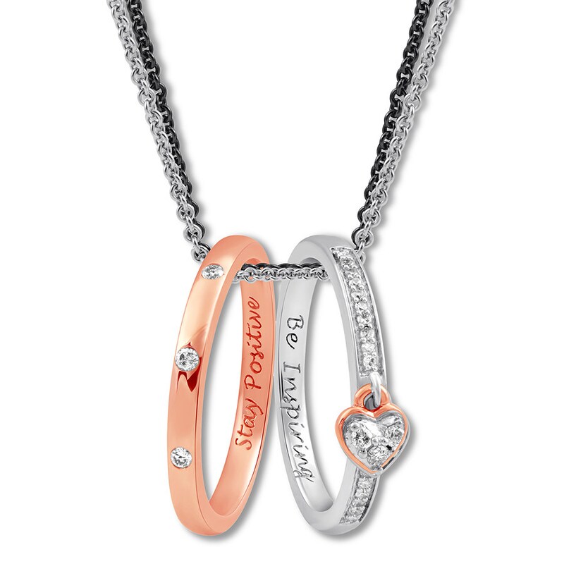 Diamond Poesy Rings Necklace Sterling Silver & 10K Rose Gold & Stainless Steel 30"
