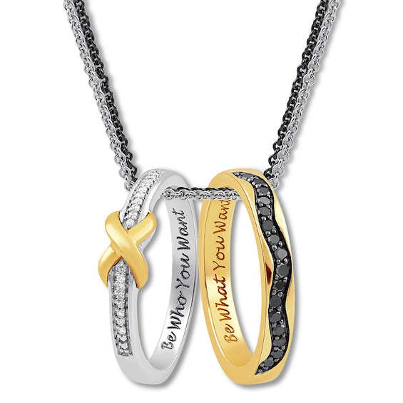 Diamond Poesy Rings Necklace Sterling Silver/10K Gold/St Steel