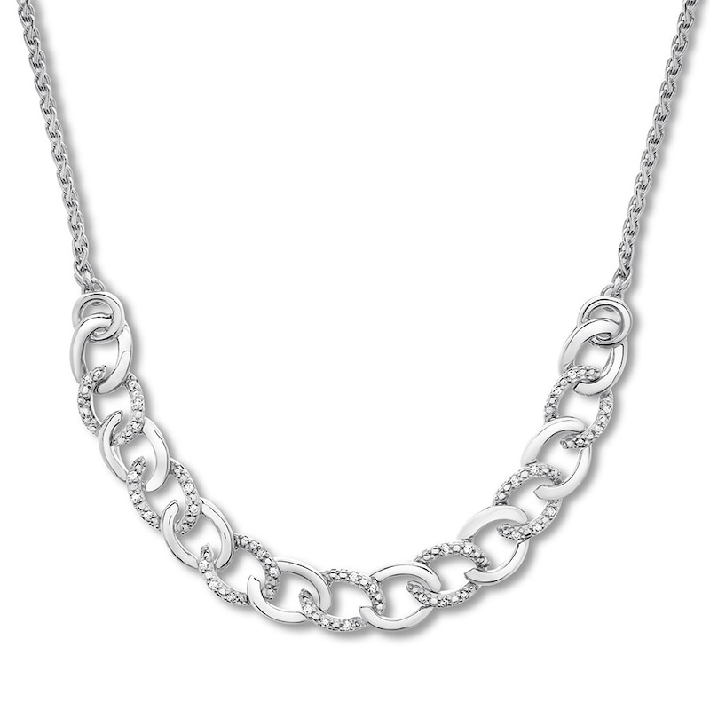 Diamond Link Bolo Necklace 1/10 ct tw Round-cut Sterling Silver 26"