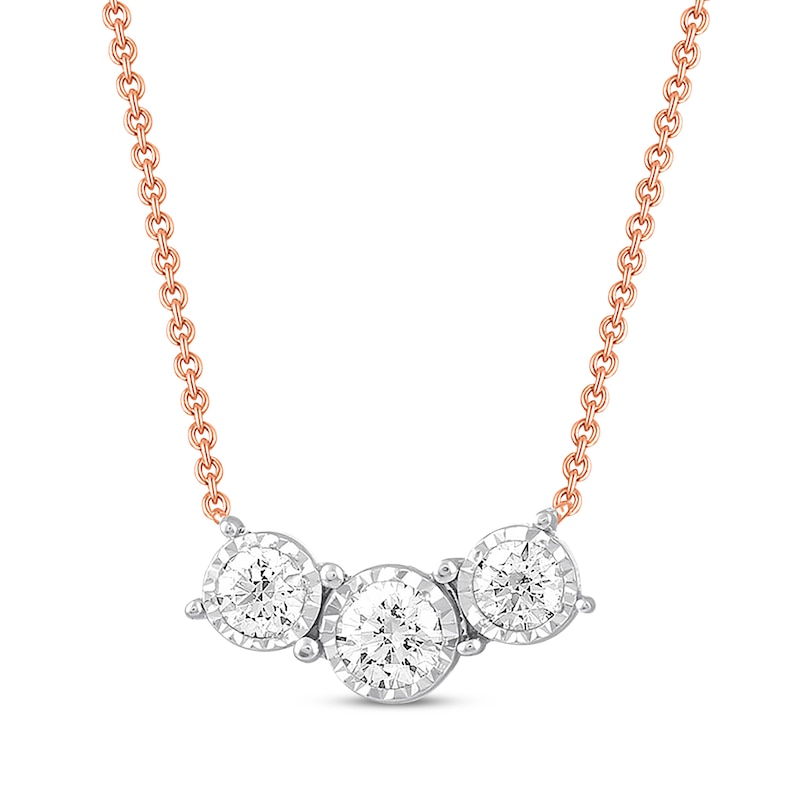 Three-Stone Diamond Necklace 1/4 ct tw Round-cut 10K Rose Gold 18"