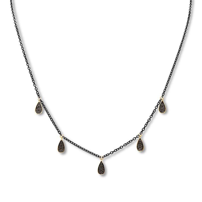 Black Diamond Necklace 1/6 ct tw Stainless Steel/10K Gold 19"