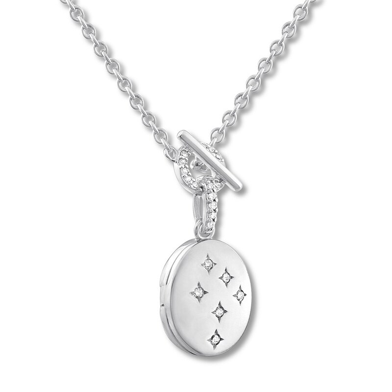 Diamond Locket Necklace 1/10 ct tw Round-cut Sterling Silver 18"