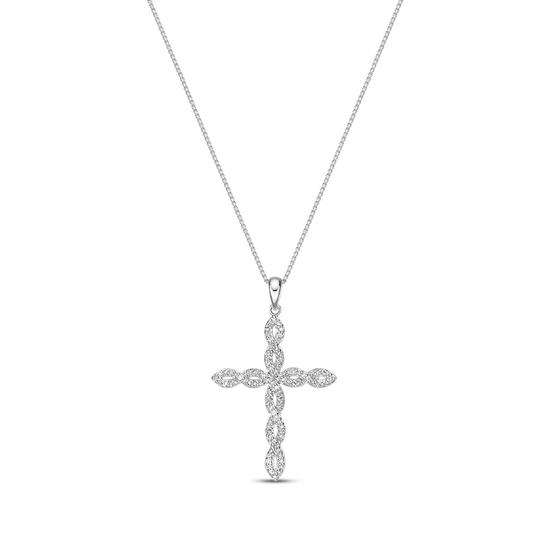 Main Image 1 of Diamond Cross Necklace 1/3 ct tw Round-cut 10K White Gold