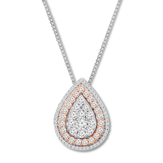 Diamond Teardrop Necklace 1 ct tw Roundcut 10K TwoTone Gold Kay