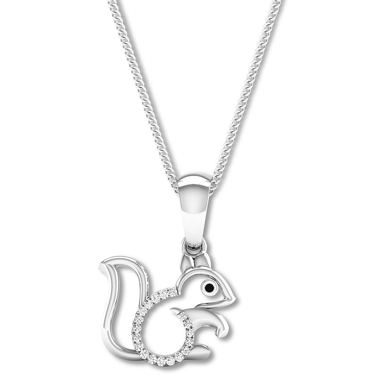 Squirrel Necklace 1/20 ct tw Diamonds Sterling Silver 18"
