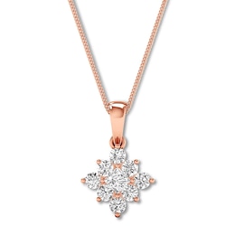 Diamond Necklace 1/3 ct tw Round & Princess 10K Rose Gold 18"