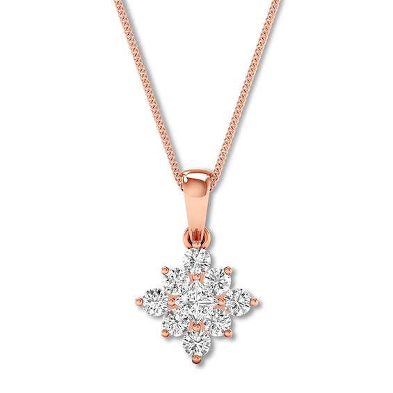 Diamond Necklace 1/3 ct tw Round & Princess 10K Rose Gold 18"