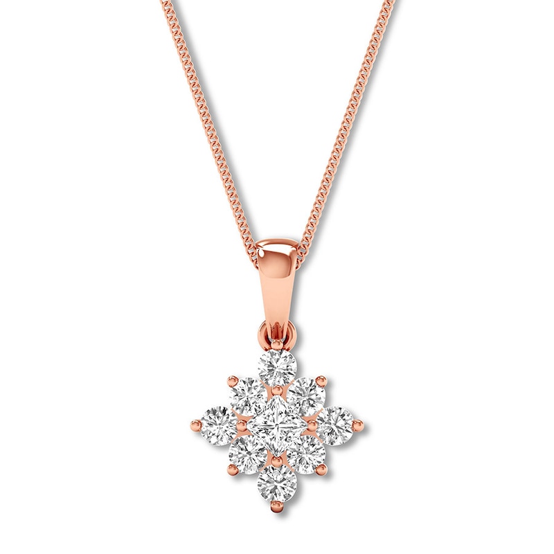 Diamond Necklace 1/3 ct tw Round & Princess 10K Rose Gold