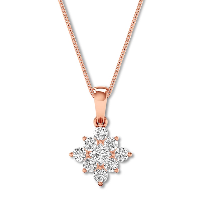 Main Image 1 of Diamond Necklace 1/3 ct tw Round & Princess 10K Rose Gold 18&quot;