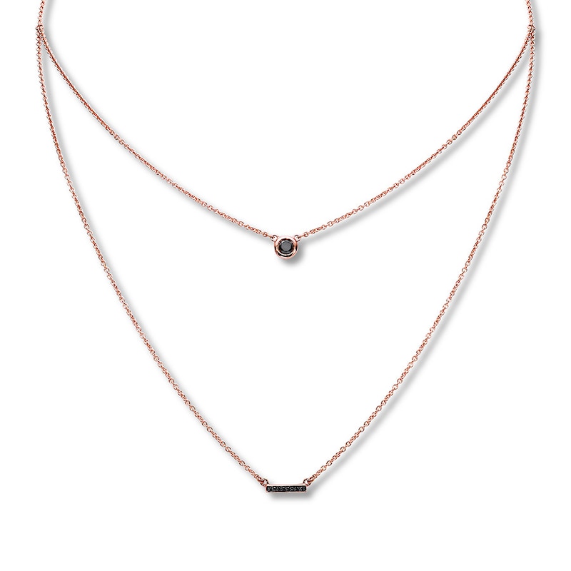Black Diamond Choker Necklace 1/6 ct tw 10K Rose Gold 18"