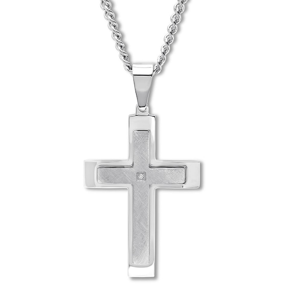 Men's Cross Necklace Diamond Accent Stainless Steel 24"
