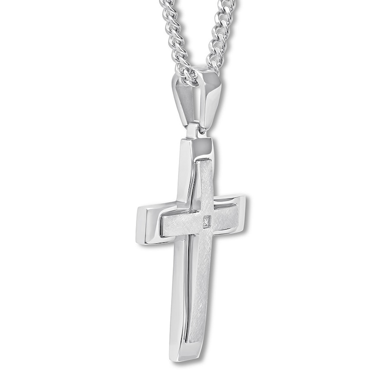 Main Image 3 of Men's Cross Necklace Diamond Accent Stainless Steel 24&quot;