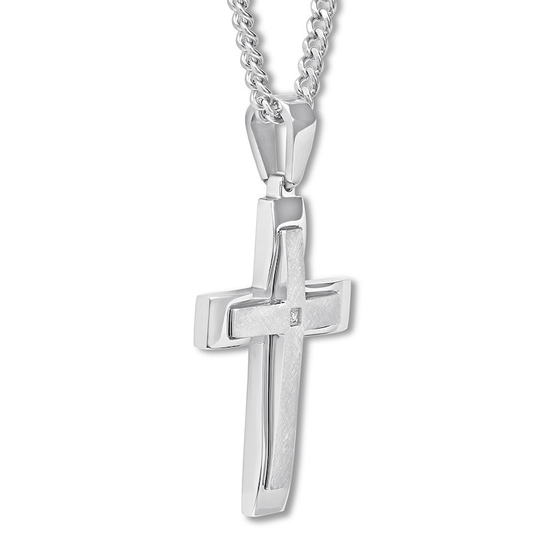 Men's Cross Necklace Diamond Accent Stainless Steel 24"