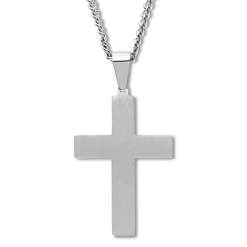 Men's Cross Necklace Diamond Accent Stainless Steel 24"