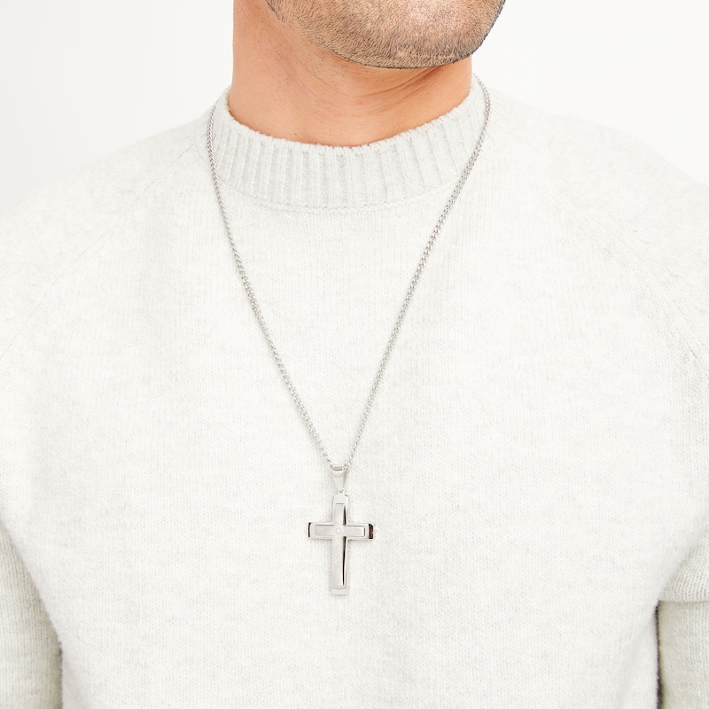 Men's Cross Necklace Diamond Accent Stainless Steel 24"