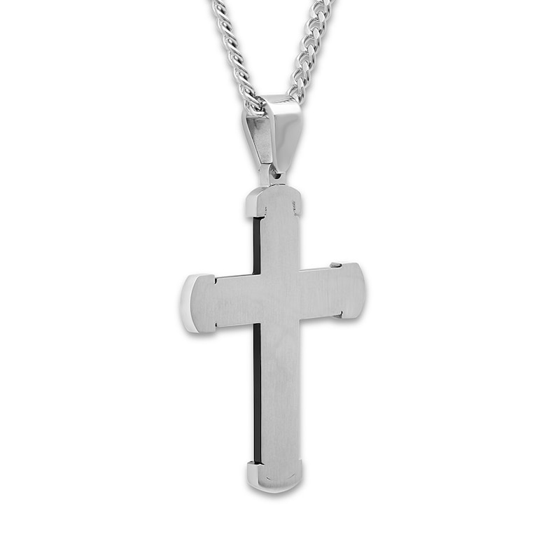 Men's Cross Necklace Diamond Accent Stainless Steel 24"