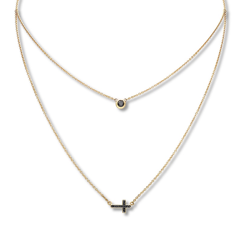 Black Diamond Layered Choker Necklace 1/5 ct tw 10K Yellow Gold 18"