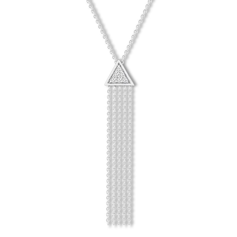 Diamond Tassel Necklace 1/10 ct tw Round-cut Sterling Silver