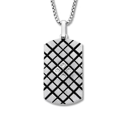 Men's Dog Tag Necklace 1/5 ct tw Diamonds Sterling Silver 18"