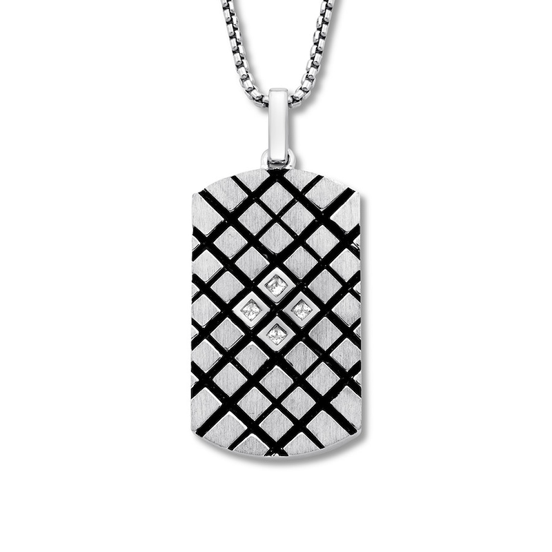 Men's Dog Tag Necklace 1/5 ct tw Diamonds Sterling Silver 18"