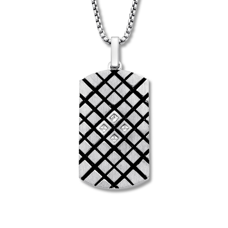 Main Image 1 of Men's Dog Tag Necklace 1/5 ct tw Diamonds Sterling Silver 18&quot;