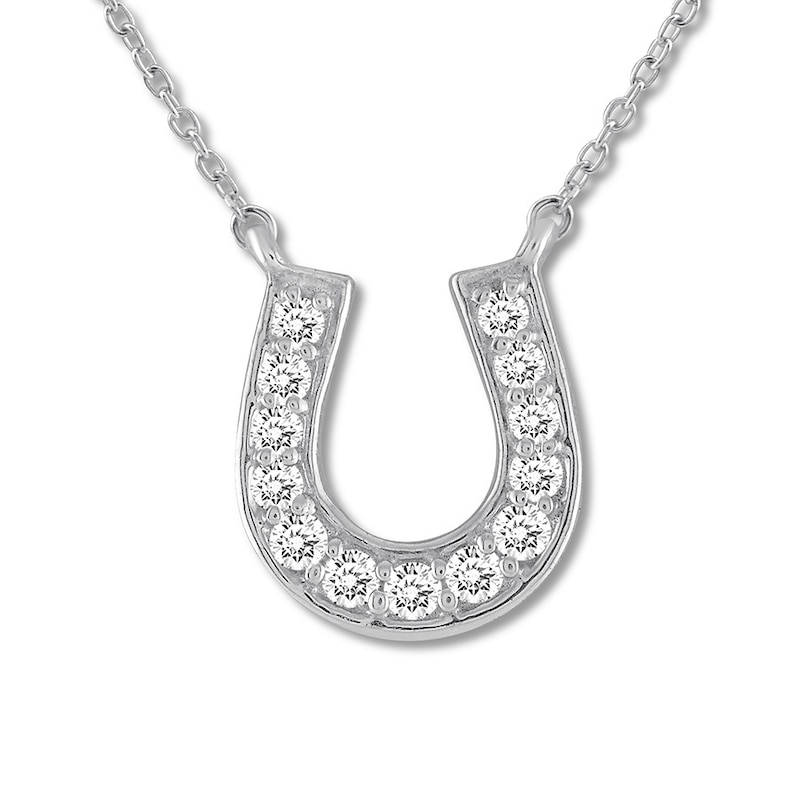 Diamond Horseshoe Necklace 1/15 ct tw Round-cut 10K White Gold 18"