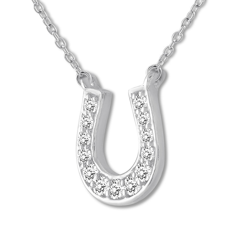 Diamond Horseshoe Necklace 1/15 ct tw Round-cut 10K White Gold 18"