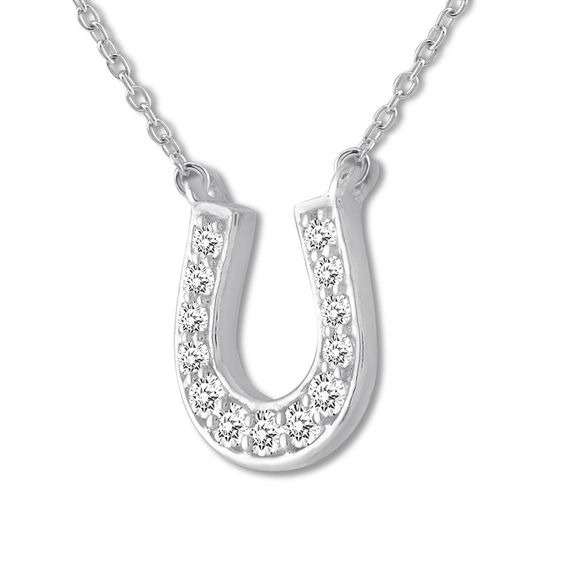 Main Image 3 of Diamond Horseshoe Necklace 1/15 ct tw Round-cut 10K White Gold 18"