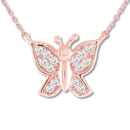 Diamond Butterfly Necklace 1/15 ct tw Round-cut 10K Rose Gold 18"