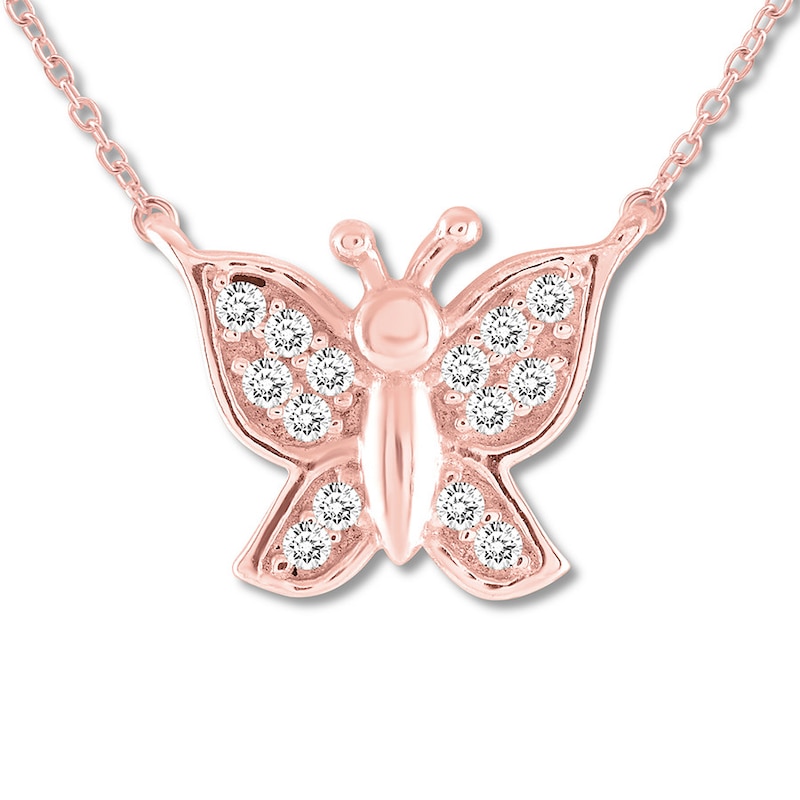 Diamond Butterfly Necklace 1/15 ct tw Round-cut 10K Rose Gold 18"