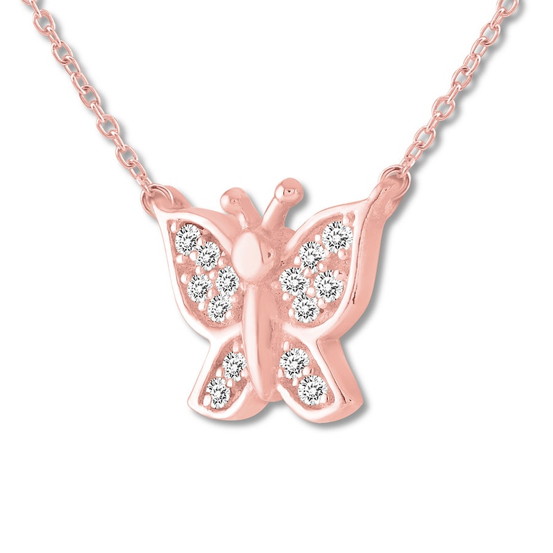 Main Image 3 of Diamond Butterfly Necklace 1/15 ct tw Round-cut 10K Rose Gold 18&quot;