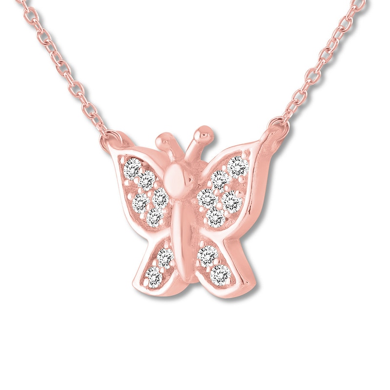 Diamond Butterfly Necklace 1/15 ct tw Round-cut 10K Rose Gold 18"