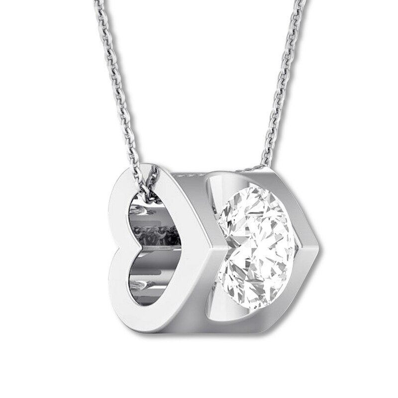 Diamond Solitaire Necklace 1/2 Carat Round 14K White Gold 16"