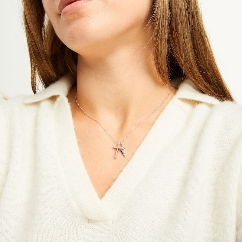 Main Image 3 of Diamond Cross & Angel Wing Necklace 1/8 ct tw Sterling Silver