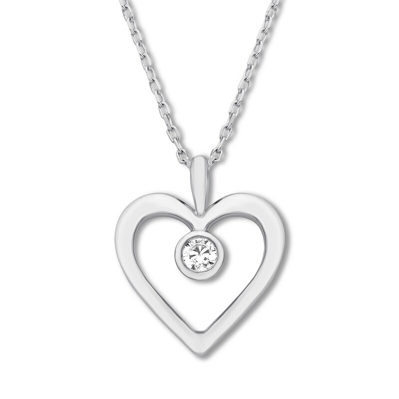 Diamond Heart Necklace 1/15 ct Round-cut 10K White Gold 16"