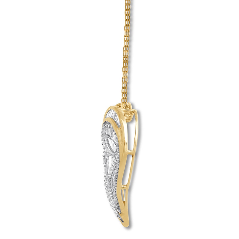 Main Image 2 of Diamond Heart Necklace 1/2 ct tw Round & Baguette 10K Yellow Gold 18&quot;