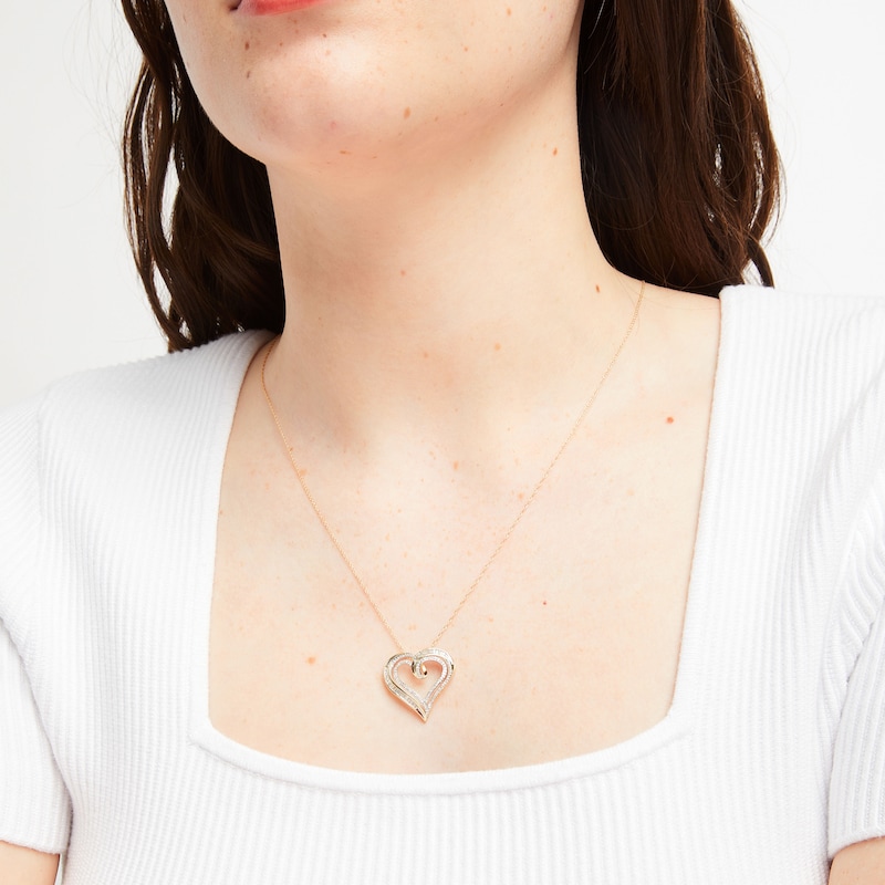 Main Image 3 of Diamond Heart Necklace 1/2 ct tw Round & Baguette 10K Yellow Gold 18&quot;