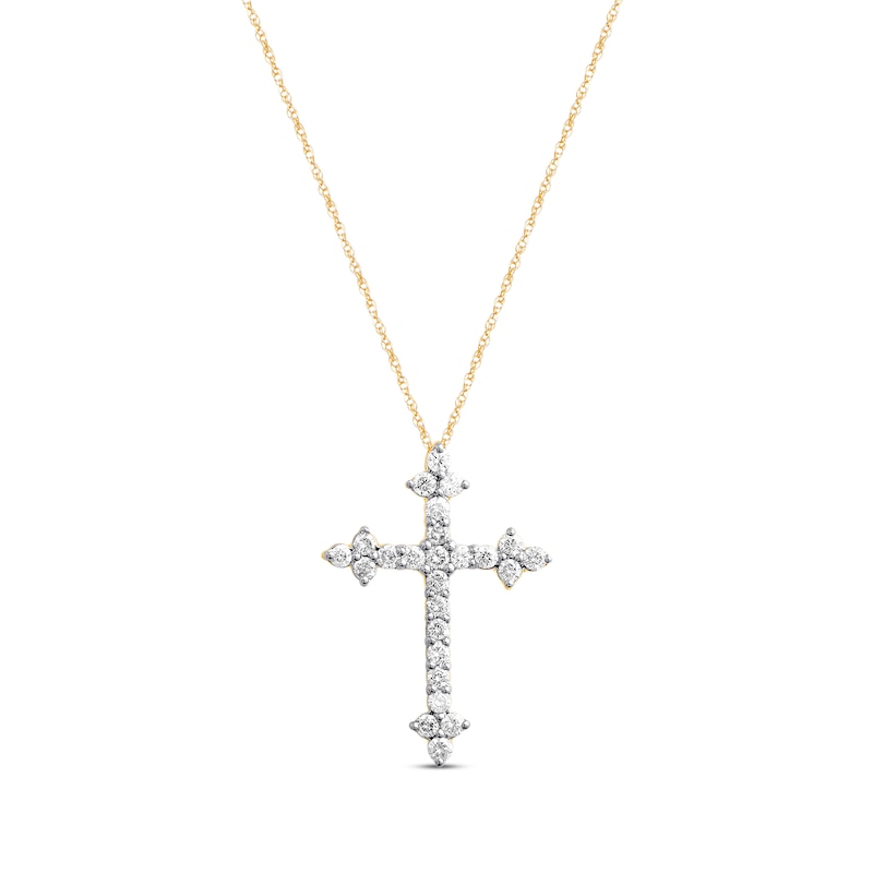 Main Image 1 of Diamond Cross Necklace 1/2 ct tw Round-cut 10K Yellow Gold 18&quot;